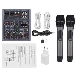 Musical Effects |  Audio Mixer 6 Channel Mixing Console with 2 Wireless Microphone BT Mixer Musical Effects Musical Effects