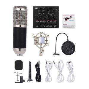 Pro Audio Equipment |  External Audio Mixing Sound Card USB Audio Interface with Multiple Sound Effects Built-in Rechargeable Battery +  Professional Studio Broadcasting Recording Condenser Microphone Mic Kit Set Musical Instruments Pro Audio Equipment