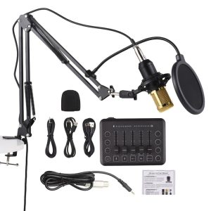 Pro Audio Equipment |  F9+BM800 Podcast Bundle | 48V Live Sound Card | Pro Streaming Kit Musical Instruments Pro Audio Equipment