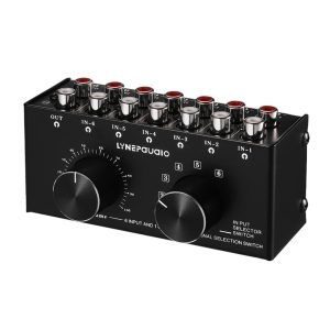 Pro Audio Equipment |  LYNEPAUAIO 6-In-1-Out Audio Switcher Audio Signal Selector Box Splitter Distributor with Volume Control RCA Jacks Musical Instruments Black