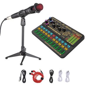 Pro Audio Equipment |  SK500 Portable Live Sound Card Voice Changer Device Audio Mixer Kit with Microphone Mic Stand Musical Instruments Pro Audio Equipment