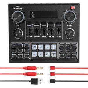 Pro Audio Equipment |  V9 Live Sound Card BT Accompaniment Audio Mixer with Sound Effects Broadcasting Recording Network Singing on Phones Laptop Musical Instruments Black