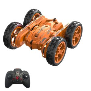 RC Car |  2.4G Double-Sided Remote Control Stunt Car 4WD Car Toy with Built-In Music Cool 3D Light RC Car Orange