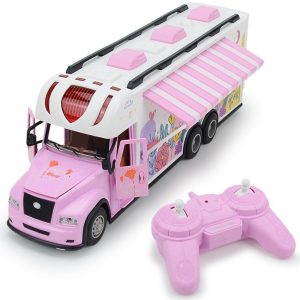 RC Car |  2.4Ghz Remote Control Car with Music Lights and Mini Camping Furniture Electric Simulation RV Model Toy RC Car Pink