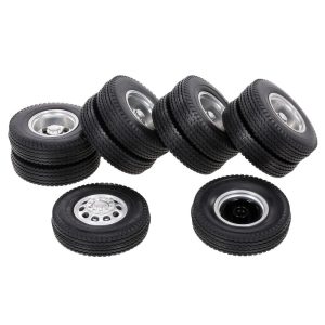 RC Car Parts |  6PCS Aluminum Alloy Front & Rear Truck Wheel Rim Tires Compatible with Tamiya 1/14 RC Tractor Truck( type-7) RC Car Parts Black And Silvery