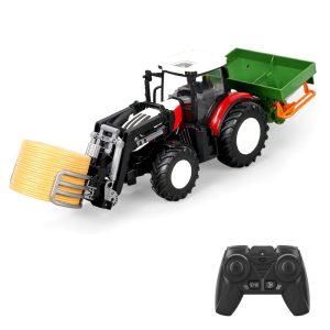 RC Car |  Remote Control Simulated Farmer Car With Gripper Fertilizer Spreader Big Bale Lighting One-key Demonstration RC Car Green