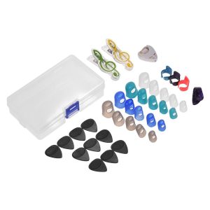 Strings |  Guitar Accessories Kit Includes 20pcs Silicone Guitar Finger Protectors + 10pcs Guitar Picks + 4pcs Thumb & Finger Picks + Pick Holder + 2pcs Music Page Clips with Plastic Storage Box for Acoustic Guitar Beginners Musical Instruments Strings