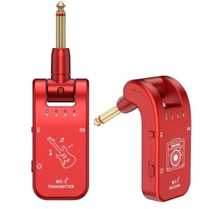 Strings |  UHF 4 Channels Wireless Guitar System Transmitter and Receiver WS-3 Musical Instruments Red