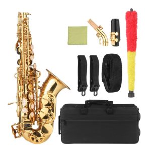 Woodwinds |  ammoon Bb Soprano Saxophone Gold Lacquer Brass Sax with Instrument Case Musical Instruments Gold