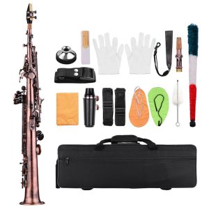 Woodwinds |  Professional Brass Straight Bb Soprano Saxophone Nickel Plated Sax Musical Instruments Red