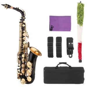 Woodwinds |  Muslady Saxophone Black Paint E-flat Sax for Beginner Student Intermediate Player Musical Instruments Gold & Black