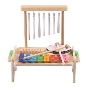 Others |  Wind Chime Combination Set Kids Drum Set Windchime Xylophone Drum Wood Guiro Scraper 4-in-1 Musical Instruments Set Musical Instruments Others